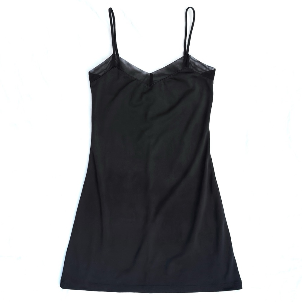 Vintage 90s Y2K Forever 21 Black Spaghetti Strap Mesh Mall Goth Club Minidress